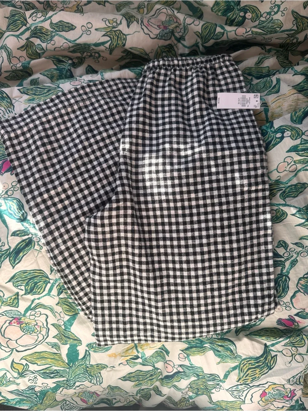 Girl’s Wide-Leg Gingham Drawstring Pants - Black/White